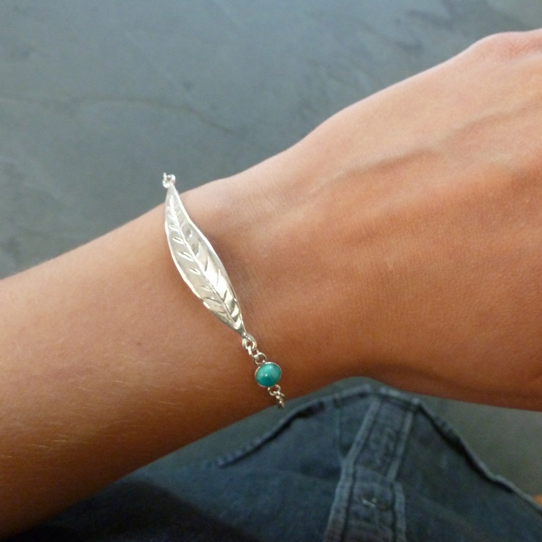 Sterling Silver 2-Loop Long Leaf Connector Link Approx 44x8mm