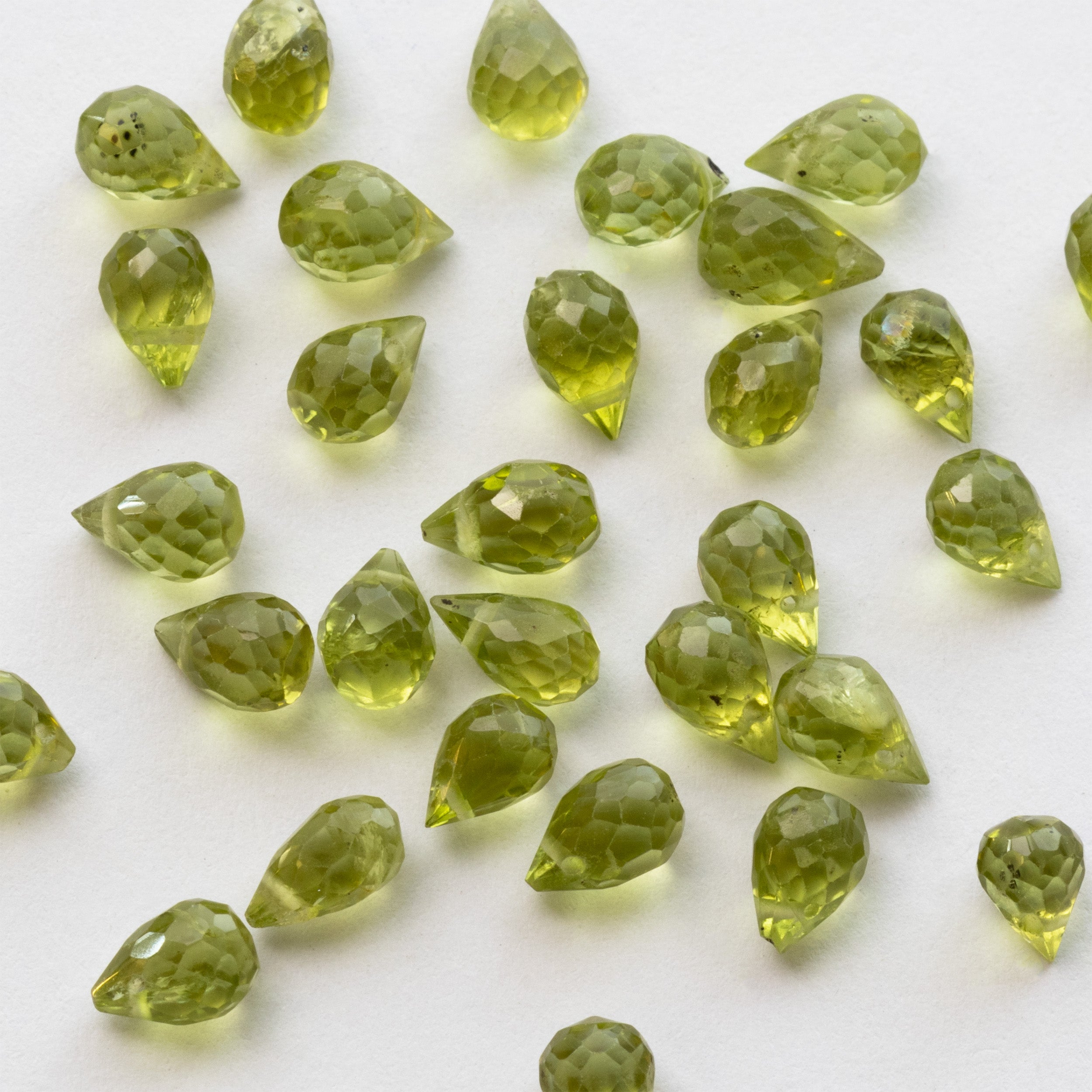 Peridot Faceted Drop Briolette Beads Approx 5x3mm