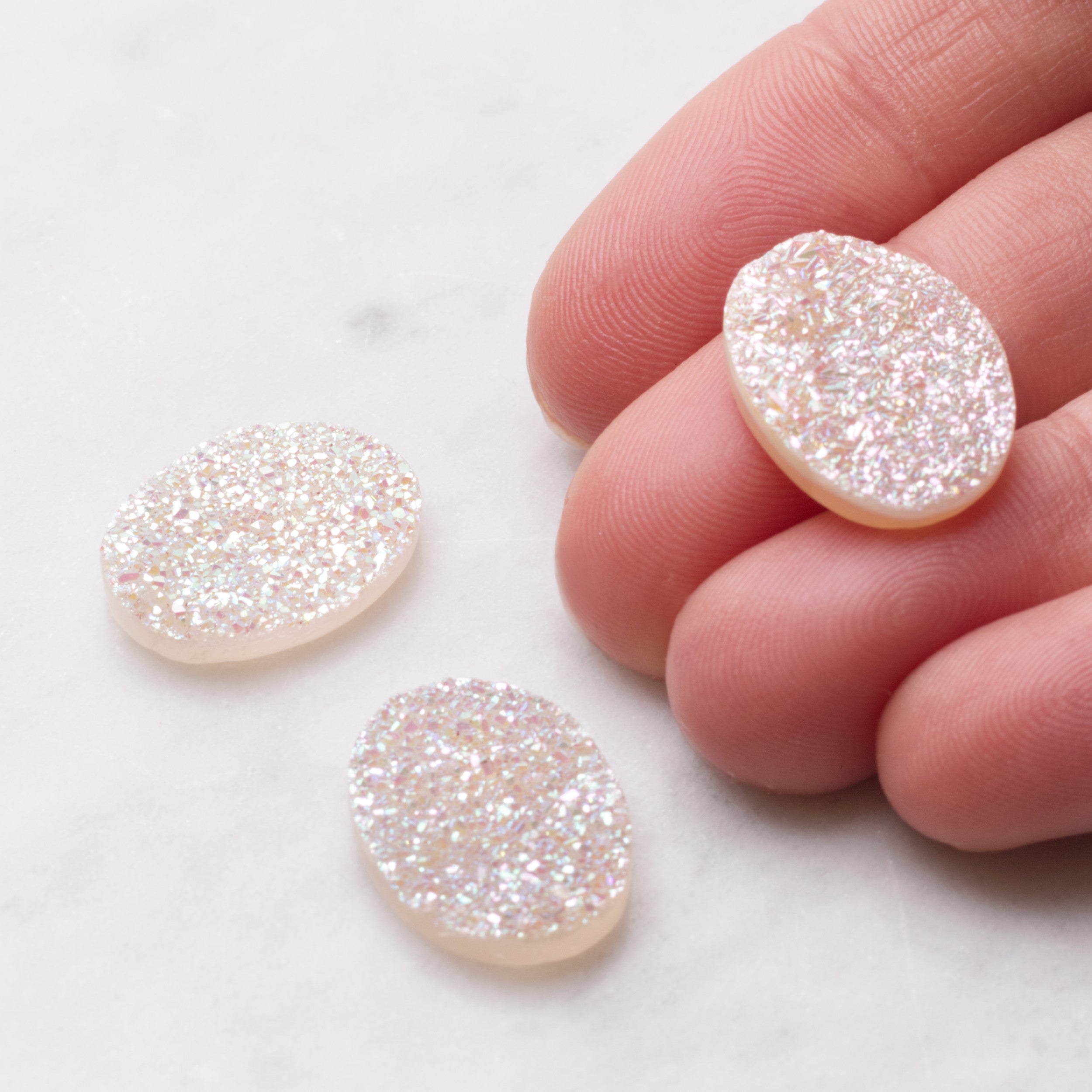 Iridescent White Flat Drusy Cabochons Approx 18x13mm Oval