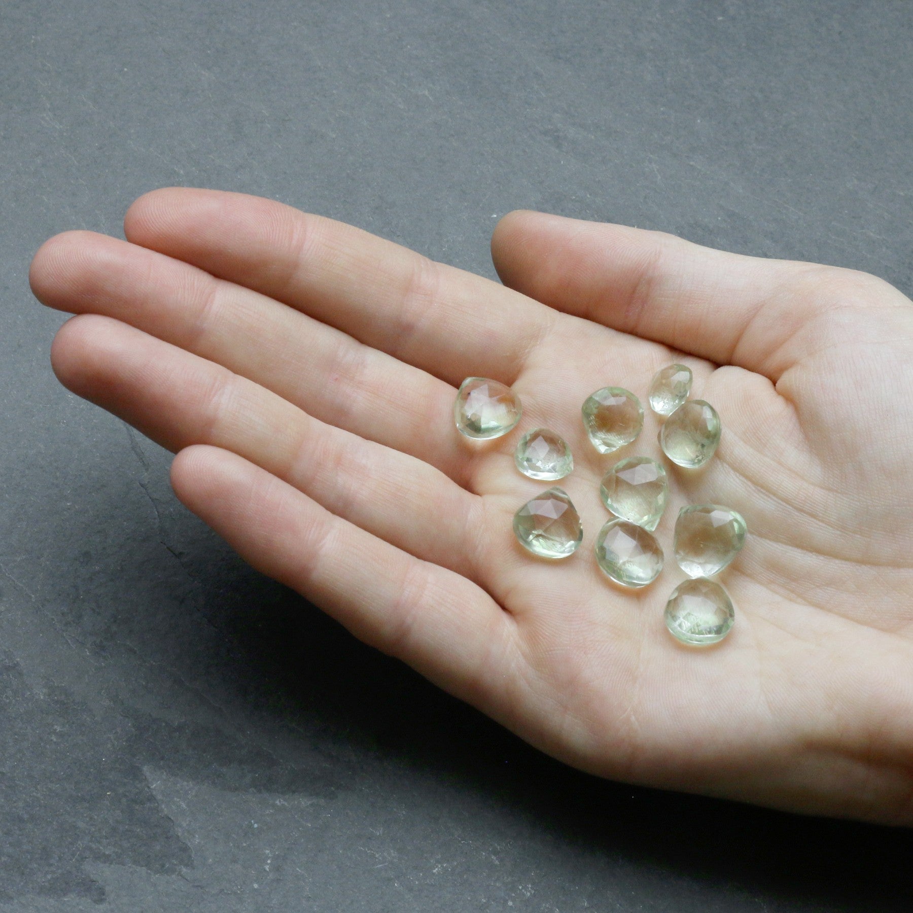 Green Amethyst Faceted Heart Briolette Beads Approx 10mm