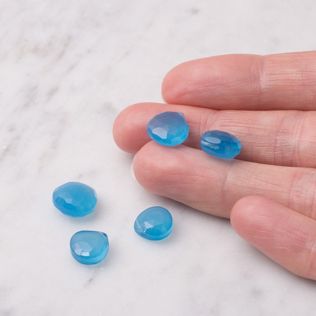 Blue Chalcedony Faceted Heart Briolette Beads Approx 9mm