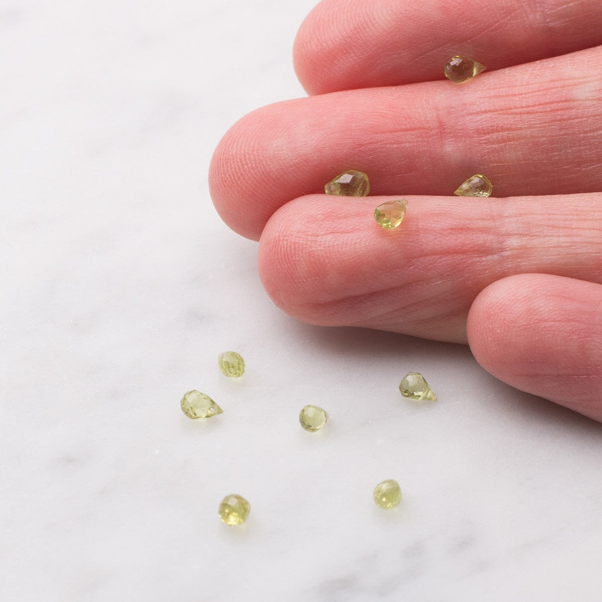 Peridot Faceted Drop Briolette Beads Approx 5x3mm