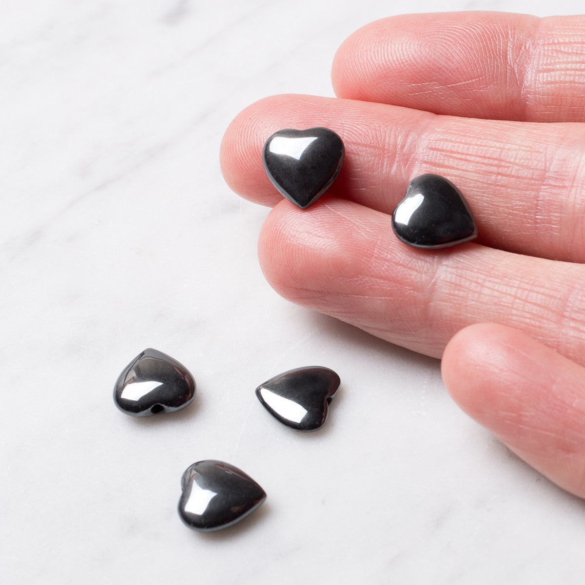 Hematite Top Drilled Gemstone Hearts 10mm