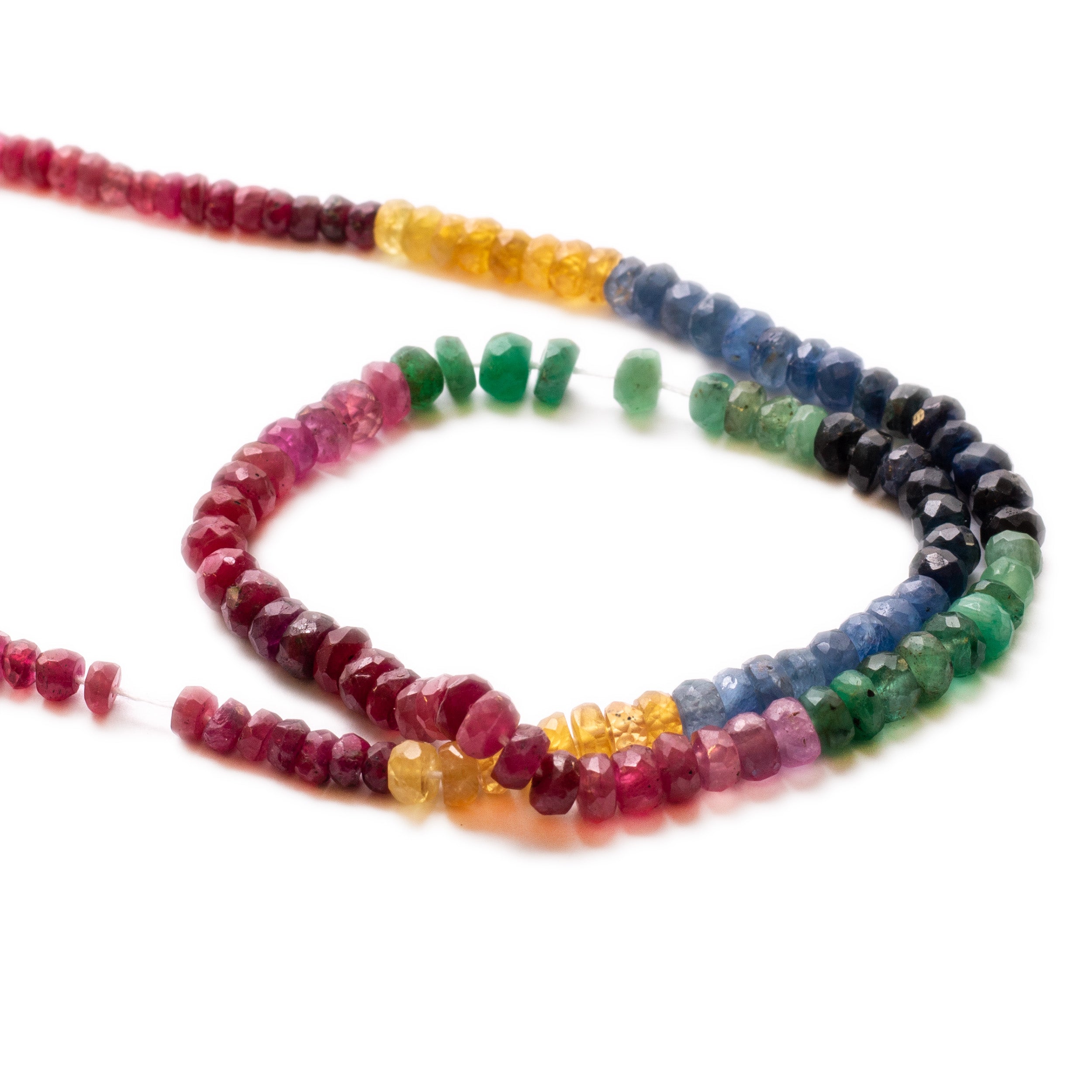 Shaded Sapphire Ruby And Emerald Faceted Rondelle Beads