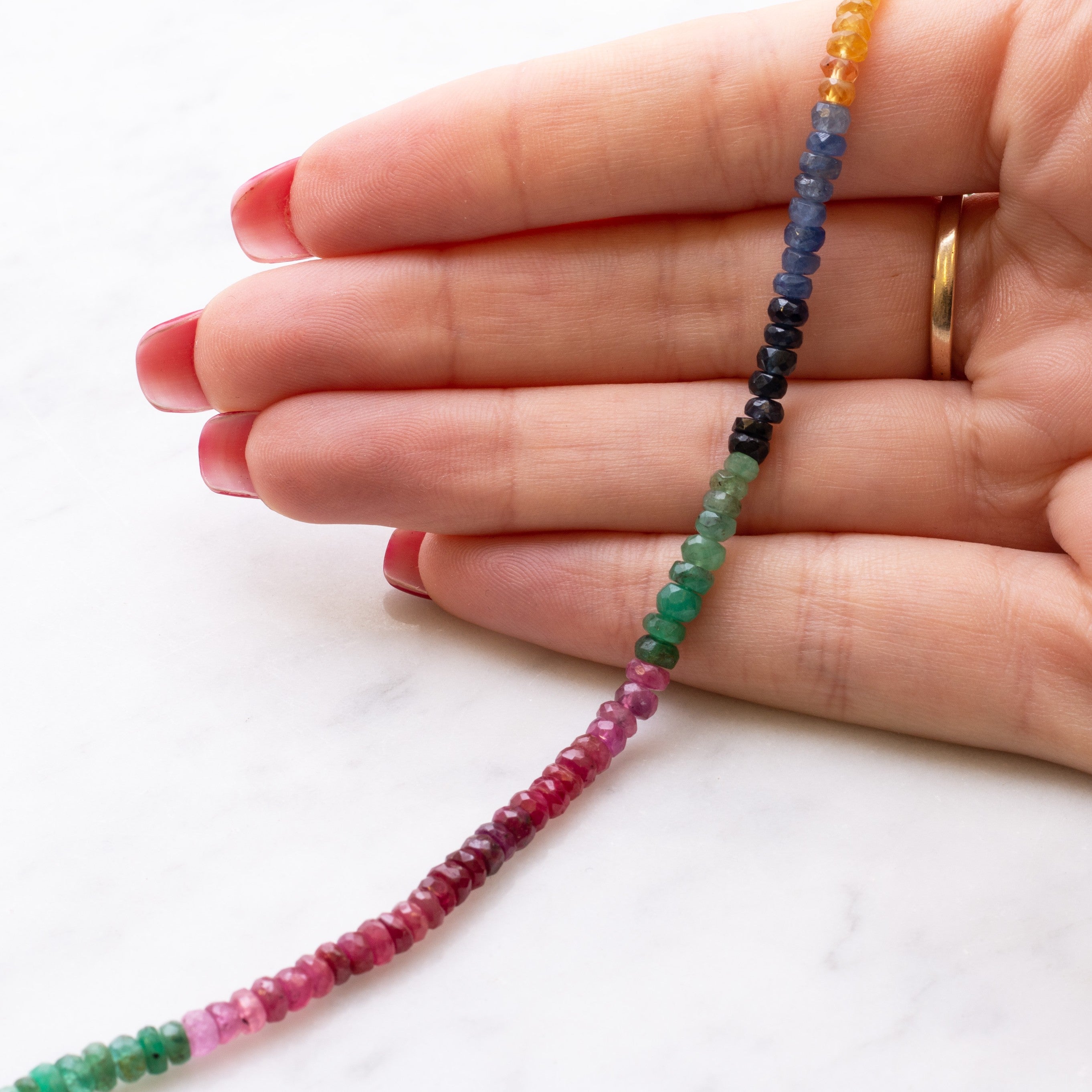 Shaded Sapphire Ruby And Emerald Faceted Rondelle Beads
