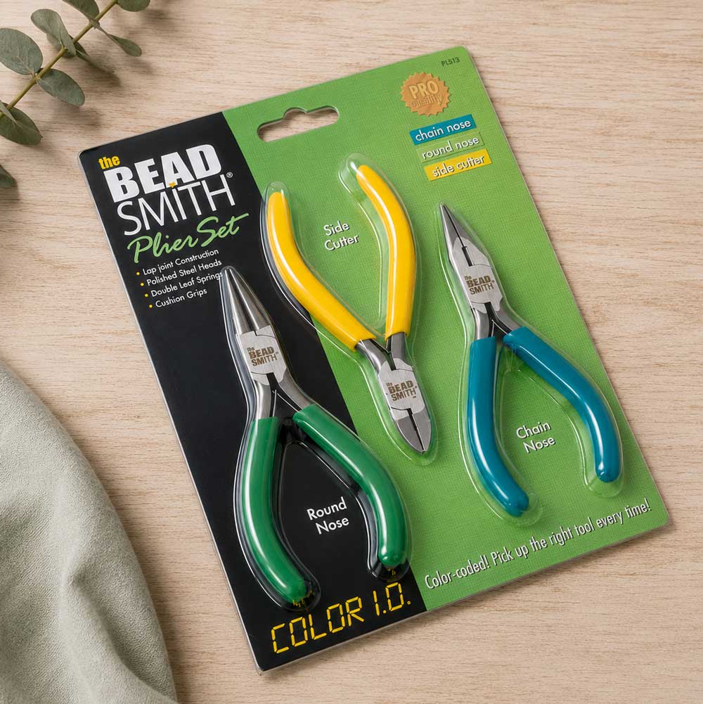 3-piece jewellery-making plier set with round nose, chain nose and side cutter pliers
