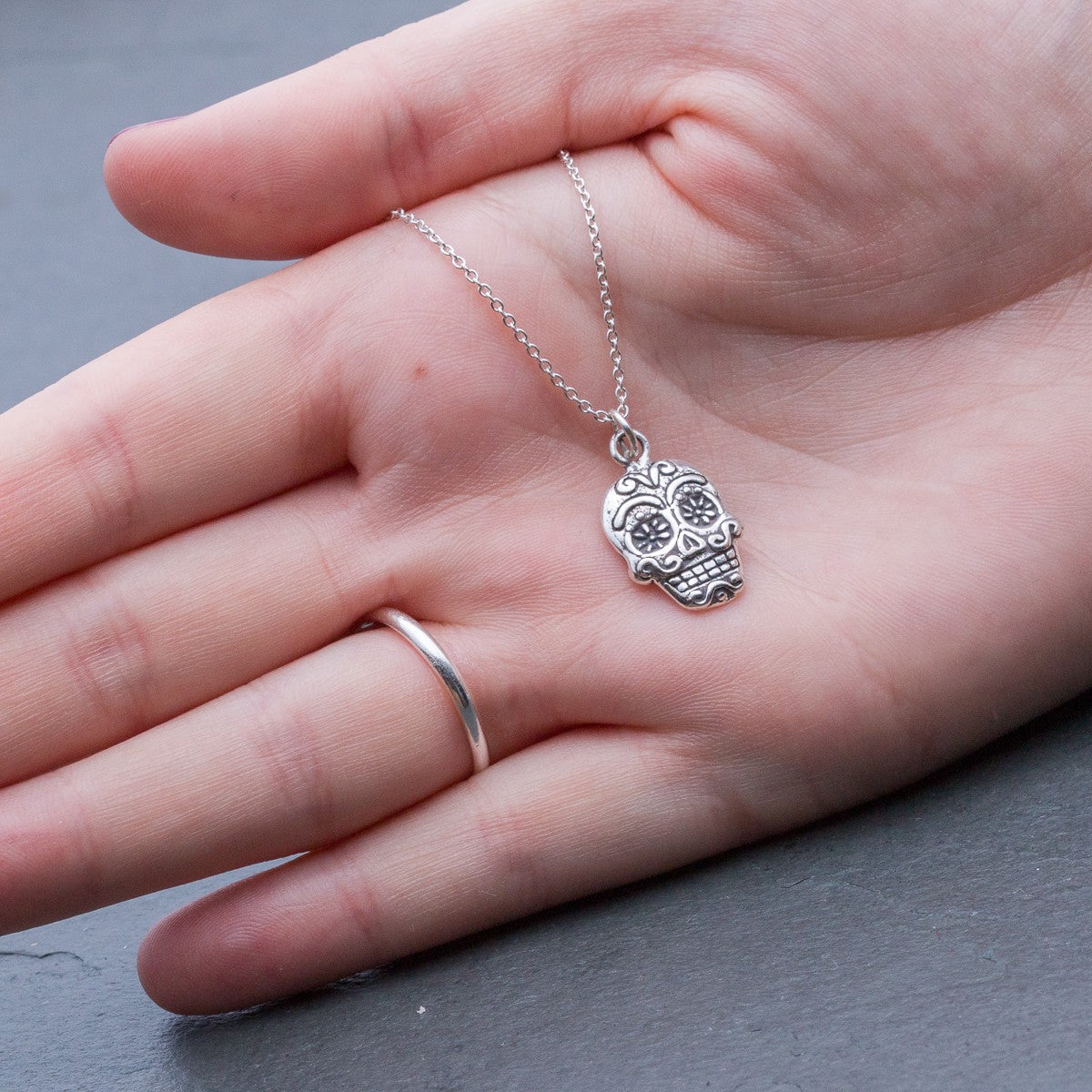 Sterling Silver Mexican Style Sugar Skull Charm