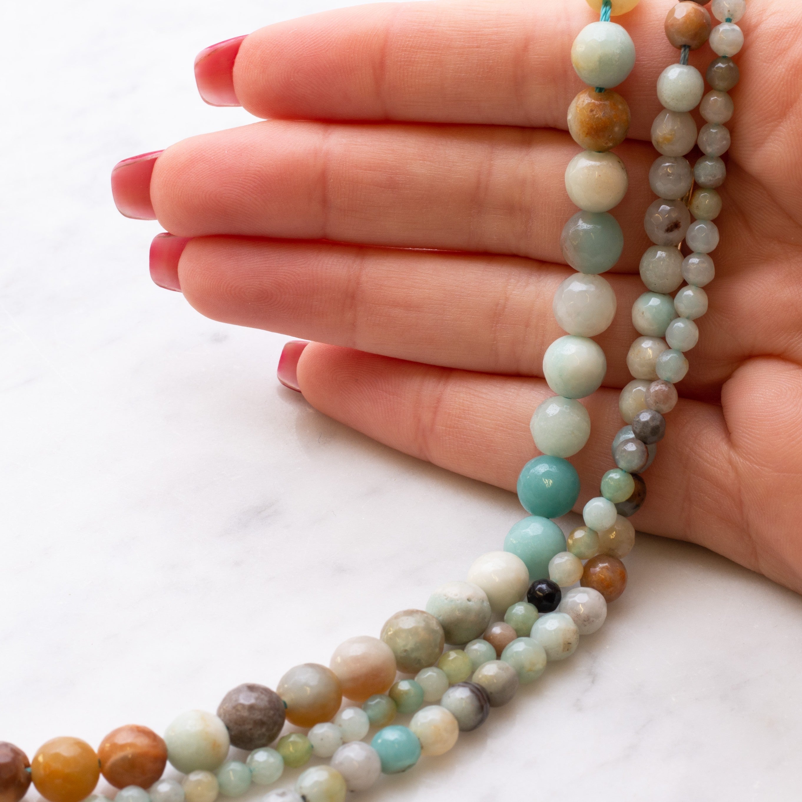 Multi-Coloured Faceted Amazonite Round Beads