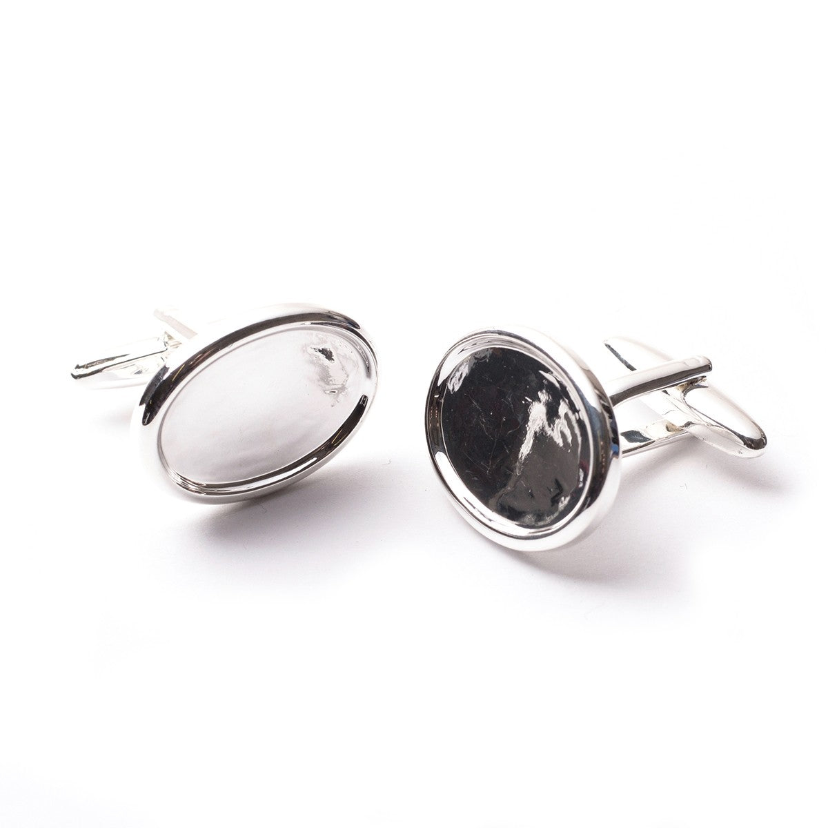 Silver Plated Cufflink Settings For 18x13mm Cabochon Stones Pair