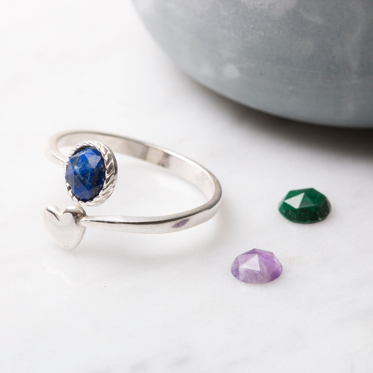 Sterling Silver Adjustable Milled Edge Heart Ring For 6mm Round Cabochon