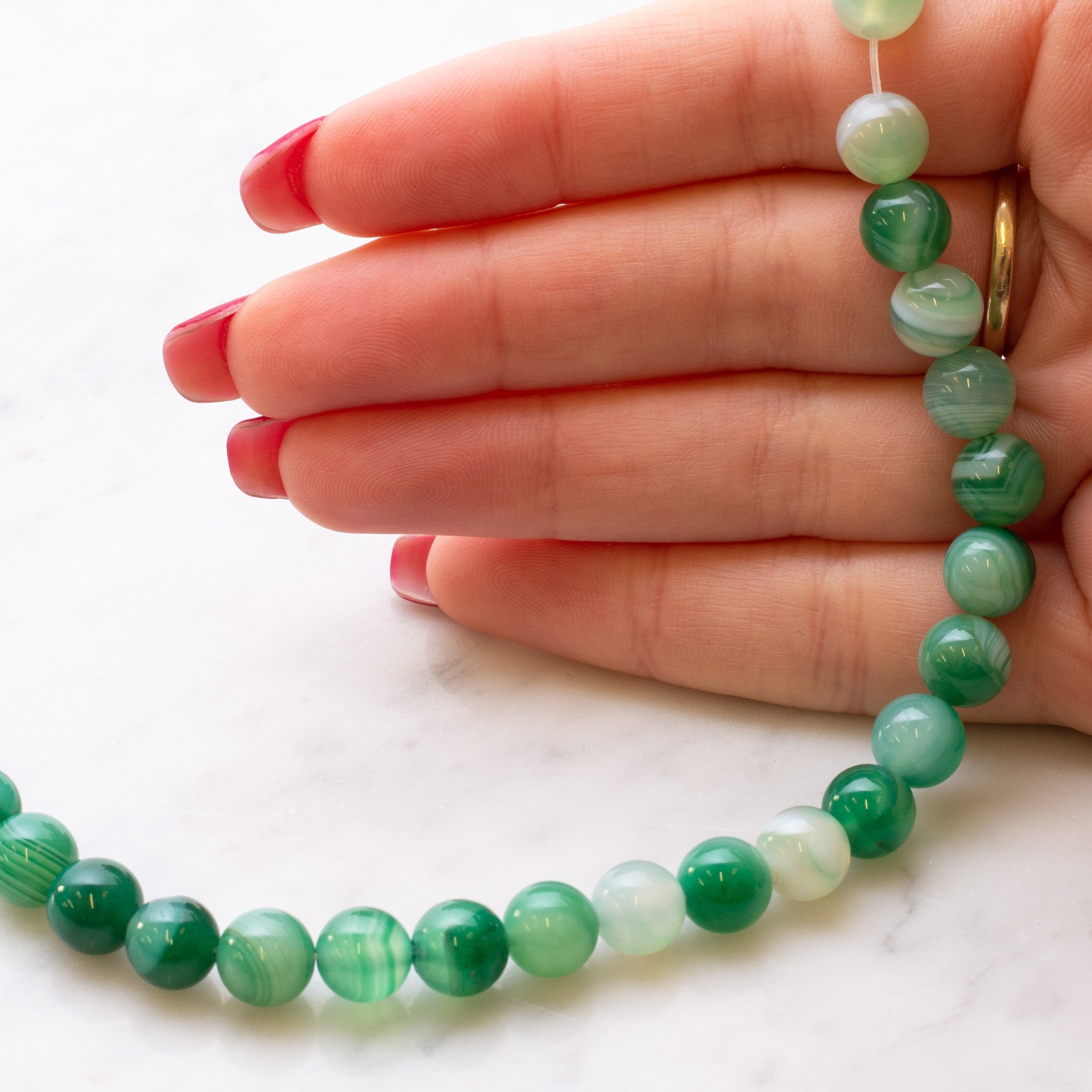 Green Banded Agate Round Beads Approx 8mm