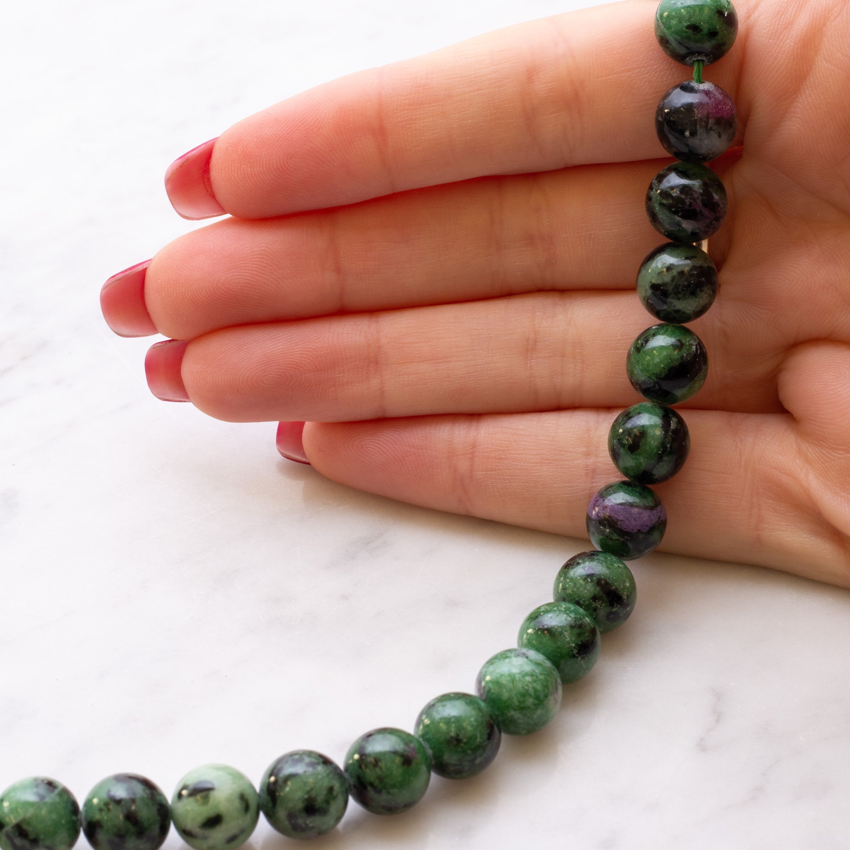 Ruby And Zoisite Round Beads