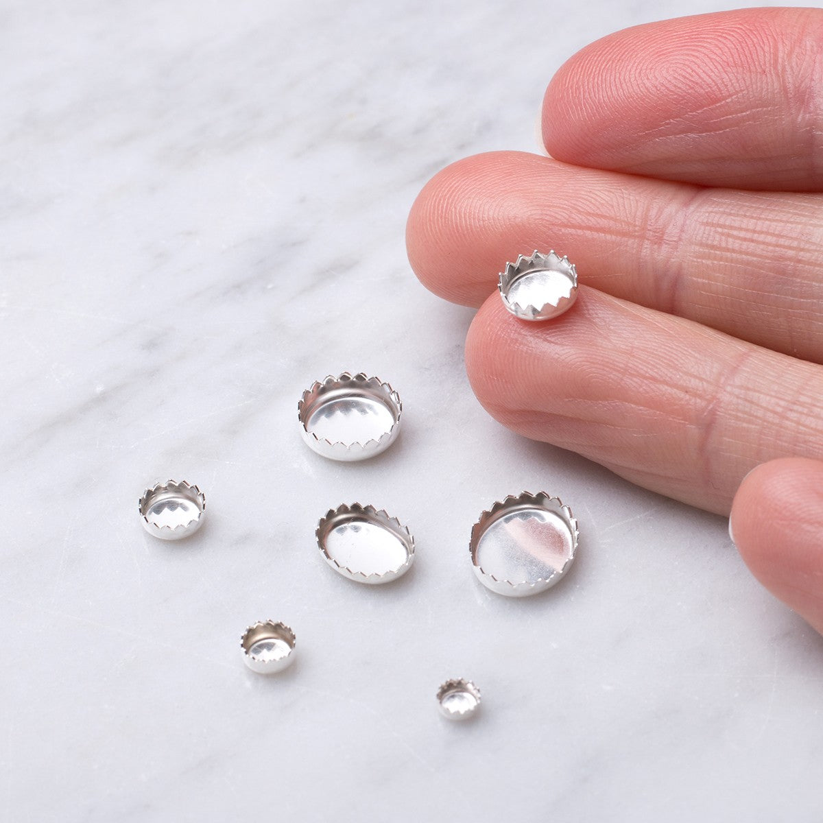 Sterling Silver Serrated Edge Bezel Cups For Cabochons