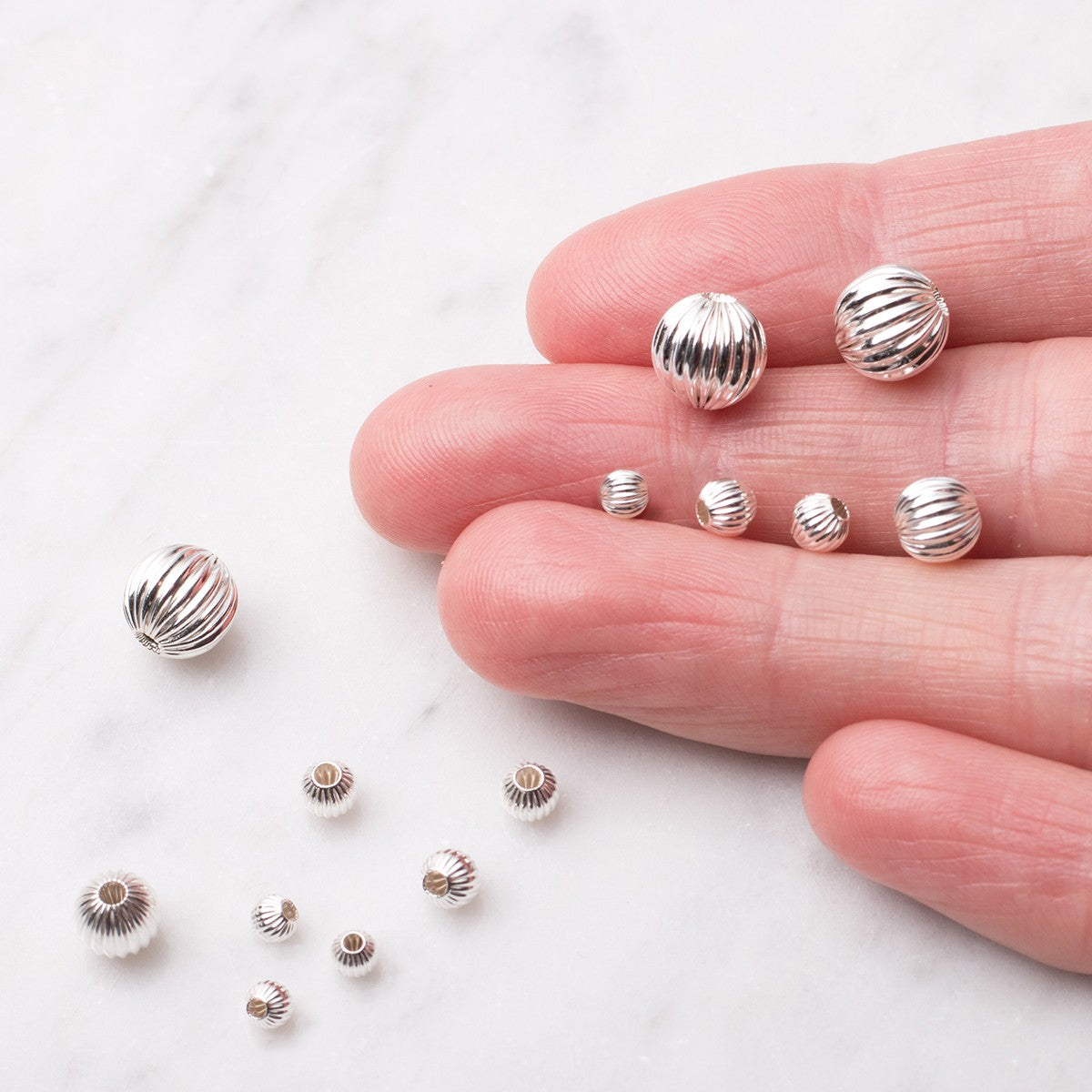 Sterling Silver Corrugated Round Beads