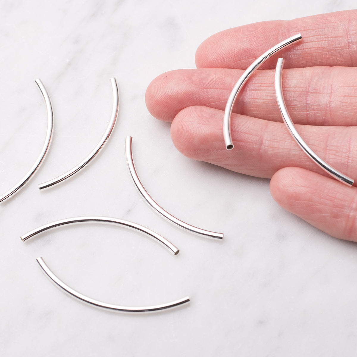Sterling Silver Curved Tube Bead