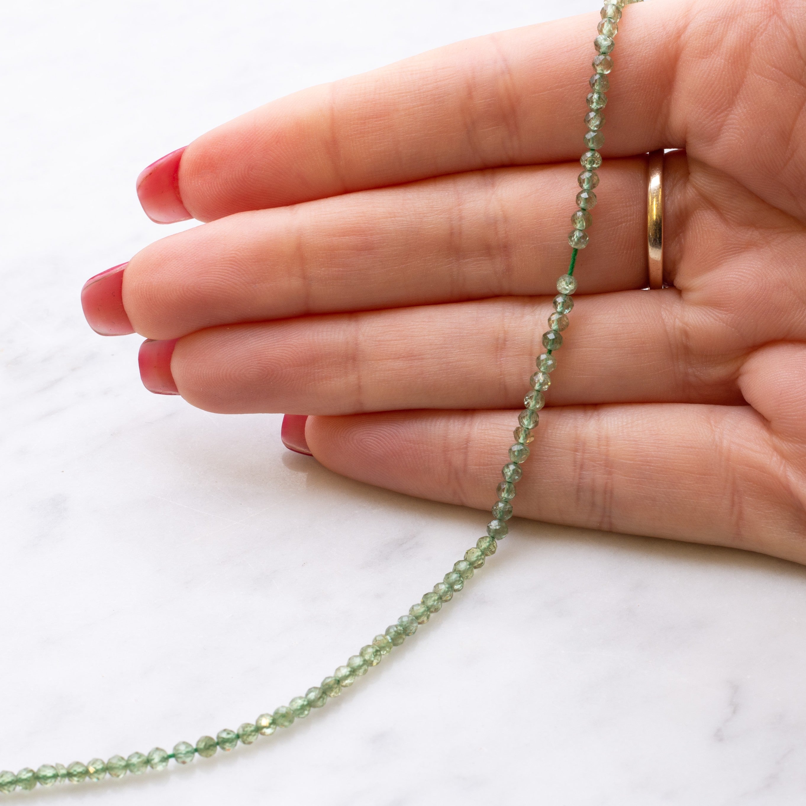 Green Apatite Micro Faceted Round Beads Approx 3mm