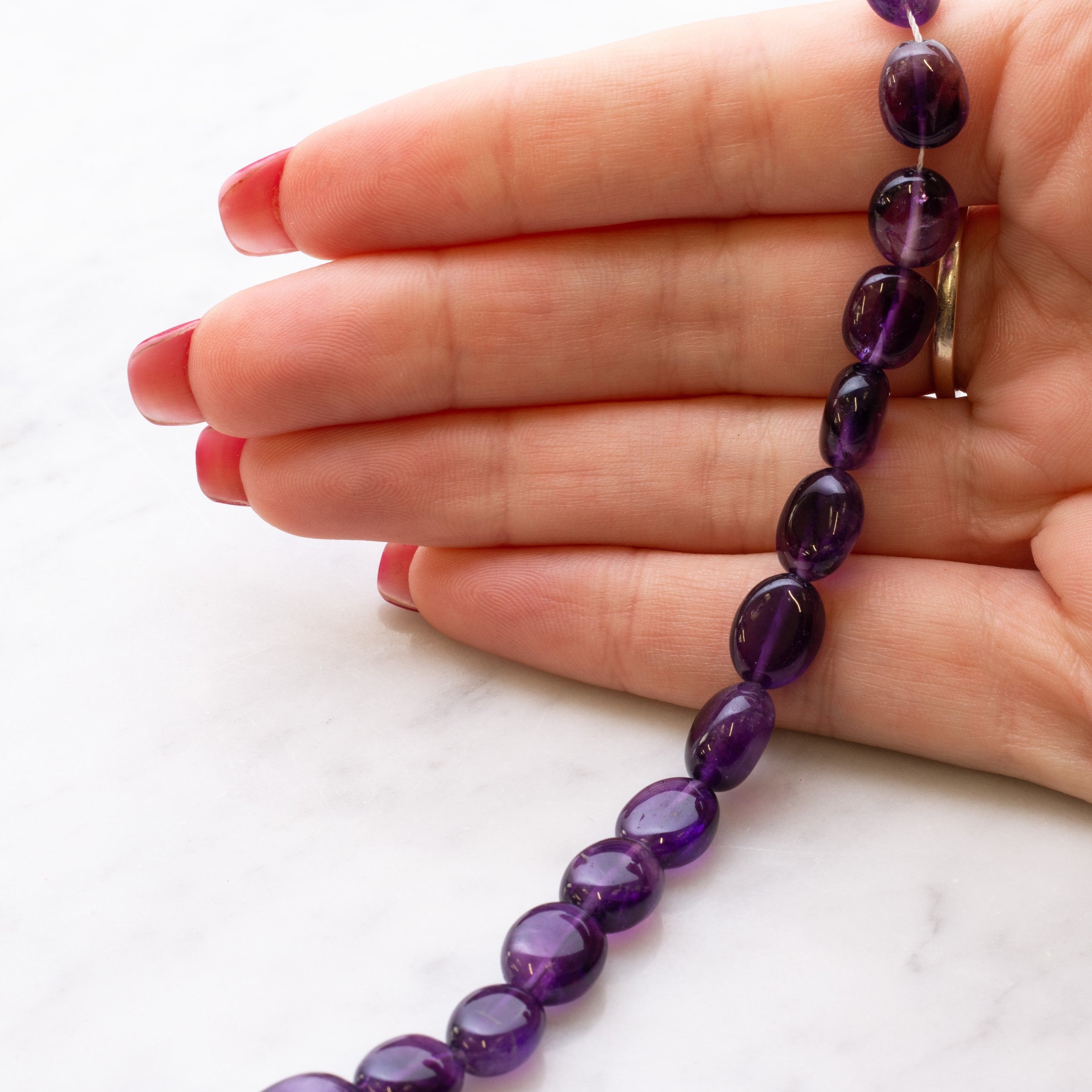 Amethyst Flat Oval Nugget Beads Approx 7mm