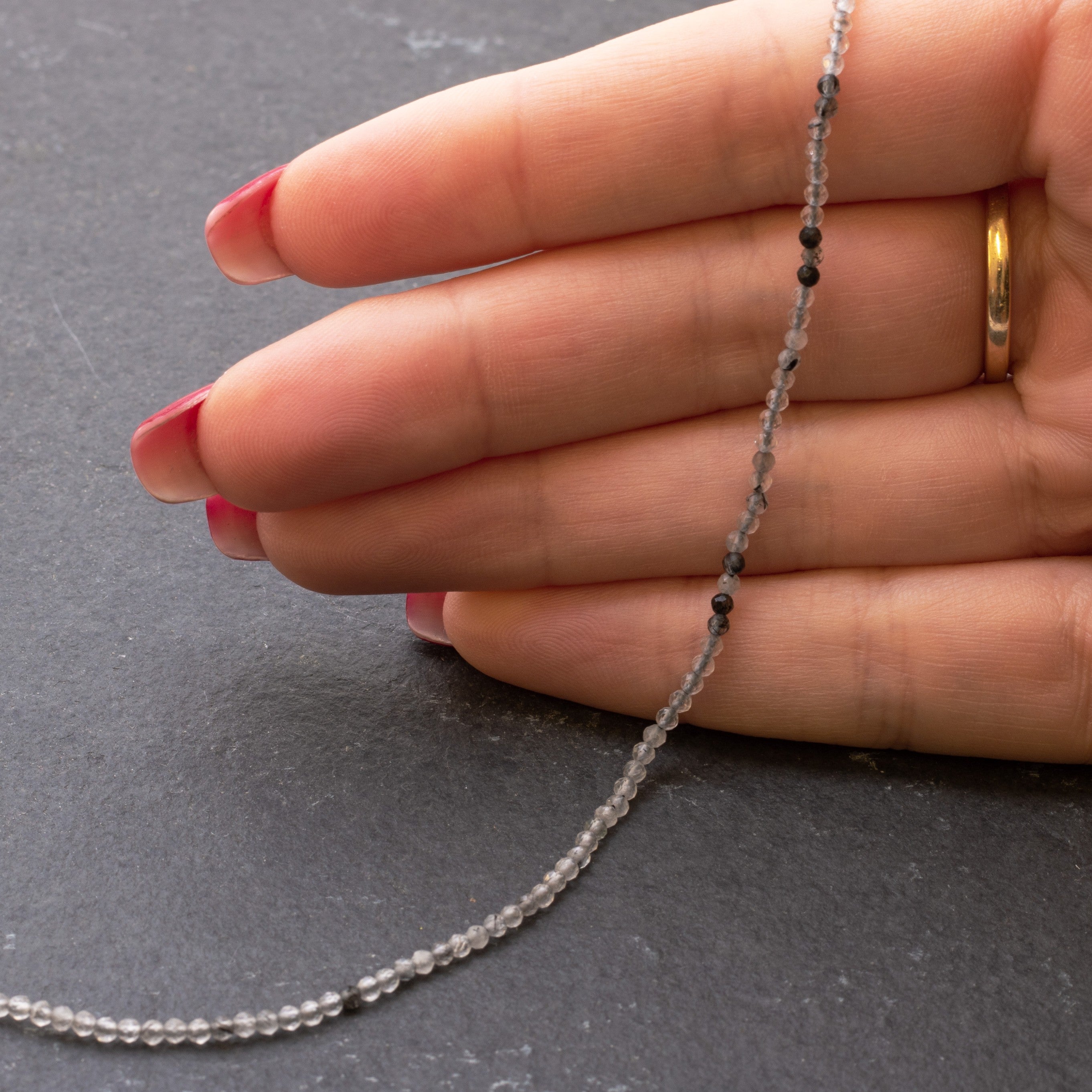 Black Tourmalinated Quartz Micro Faceted Round Beads Approx 2mm
