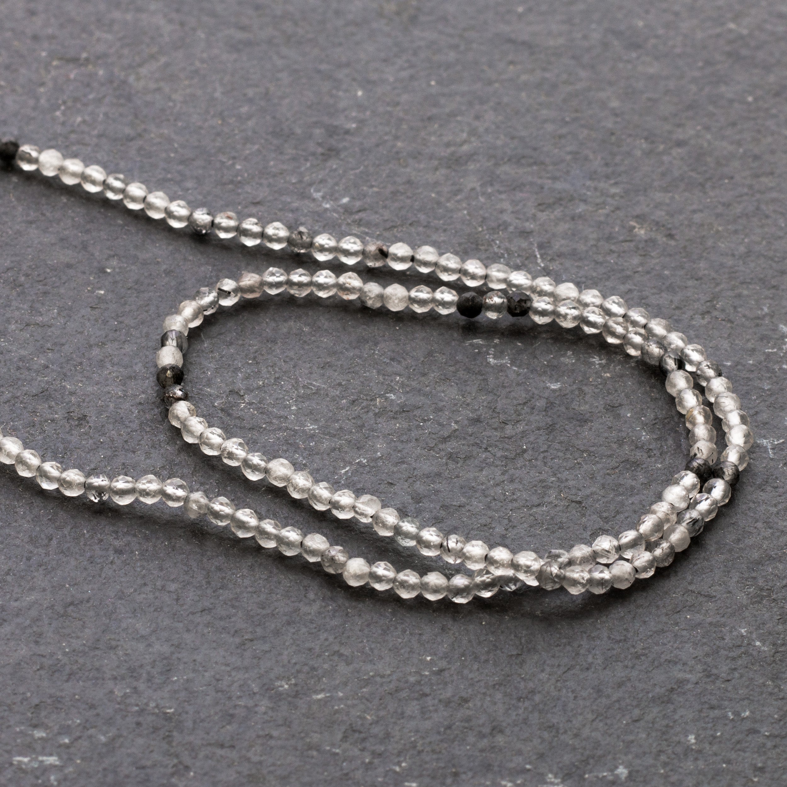 Black Tourmalinated Quartz Micro Faceted Round Beads Approx 2mm