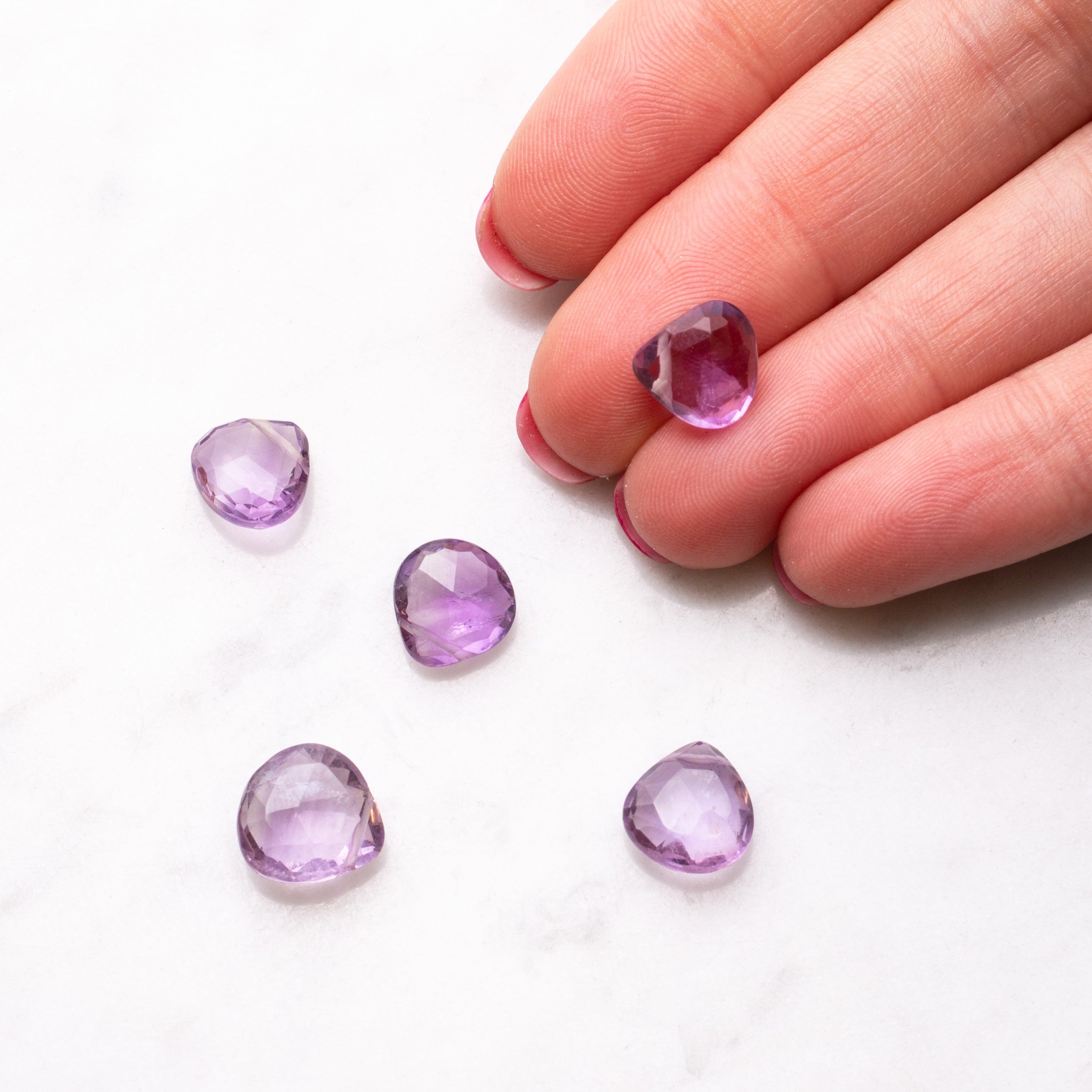 Pink Amethyst Faceted Heart Briolette Beads Approx 8mm