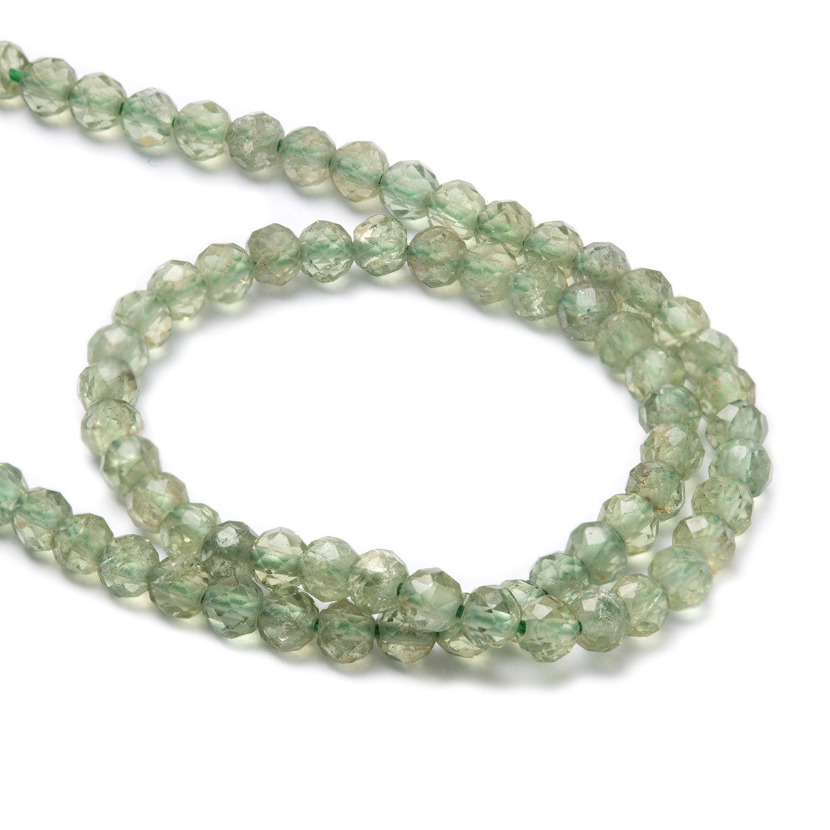 Green Apatite Micro Faceted Round Beads Approx 3mm