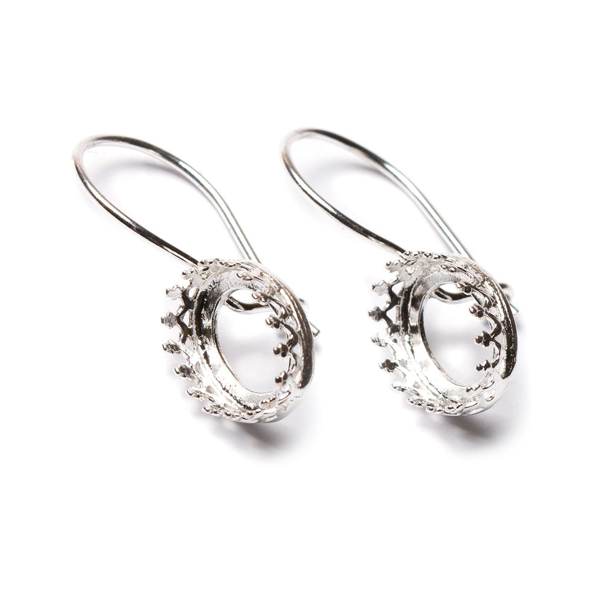Sterling Silver Gallery Kidney Wire Earring Settings For Cabochon Stones Pair