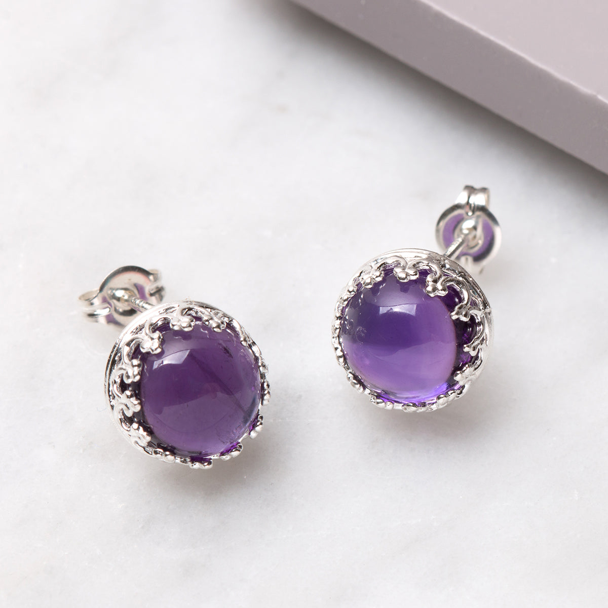 Sterling Silver Gallery Wire Earstuds For Cabochon Stones Pair
