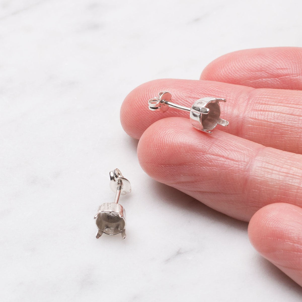 Sterling Silver Claw Earstud Setting For 6mm Stones Pair