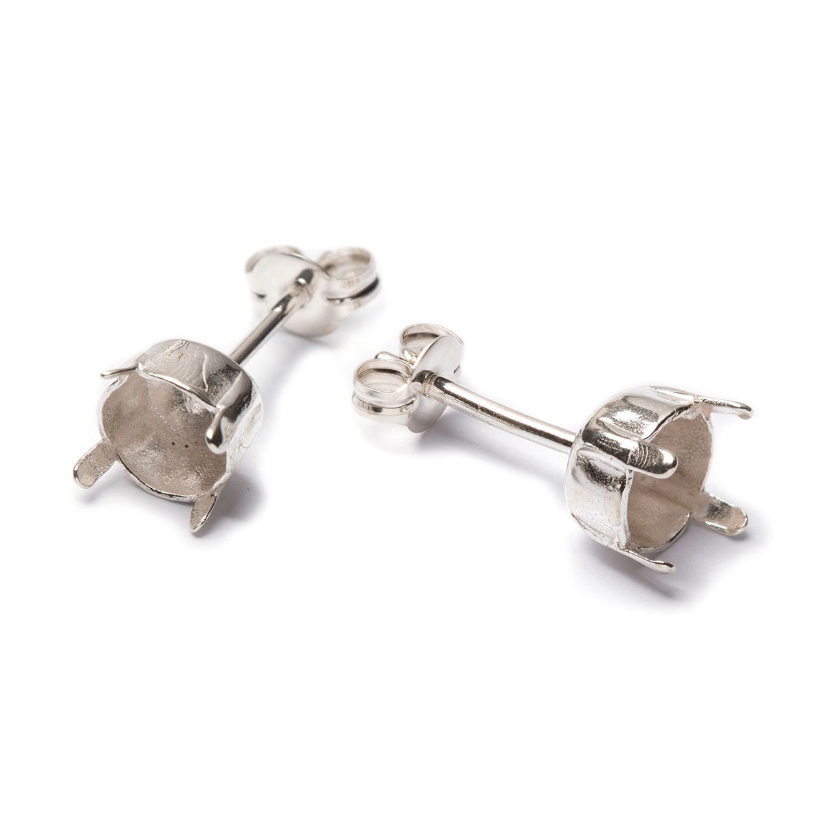 Sterling Silver Claw Earstud Setting For 6mm Stones Pair