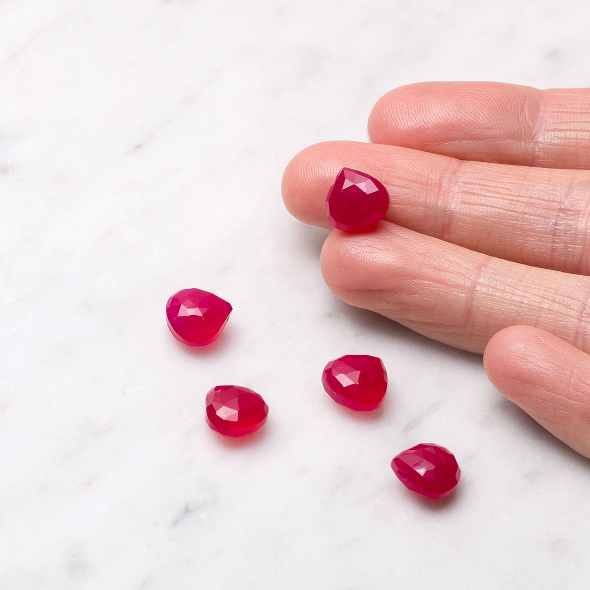 Magenta Pink Chalcedony Faceted Heart Shaped Briolette Beads Approx 8mm