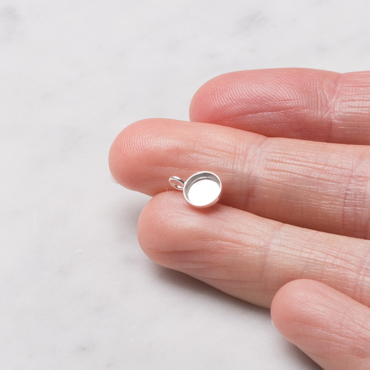 Sterling Silver Plain Edge Bezel Pendant Settings For 6mm Round Cabochon