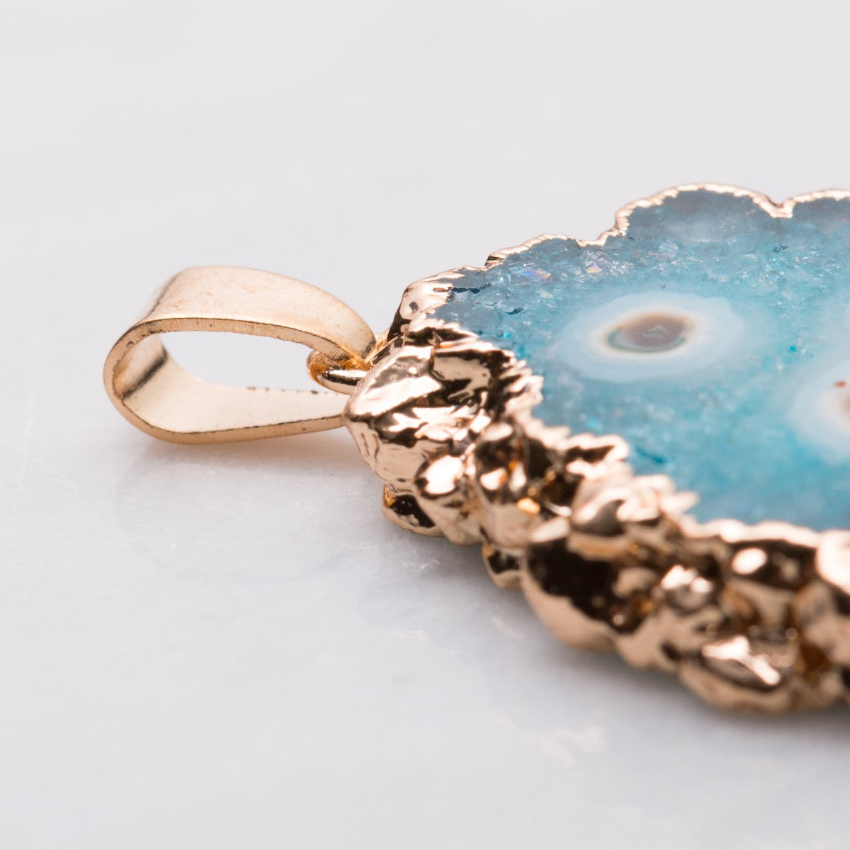 Ready To Wear Electroplated Freeform Drusy Agate Slice Pendants
