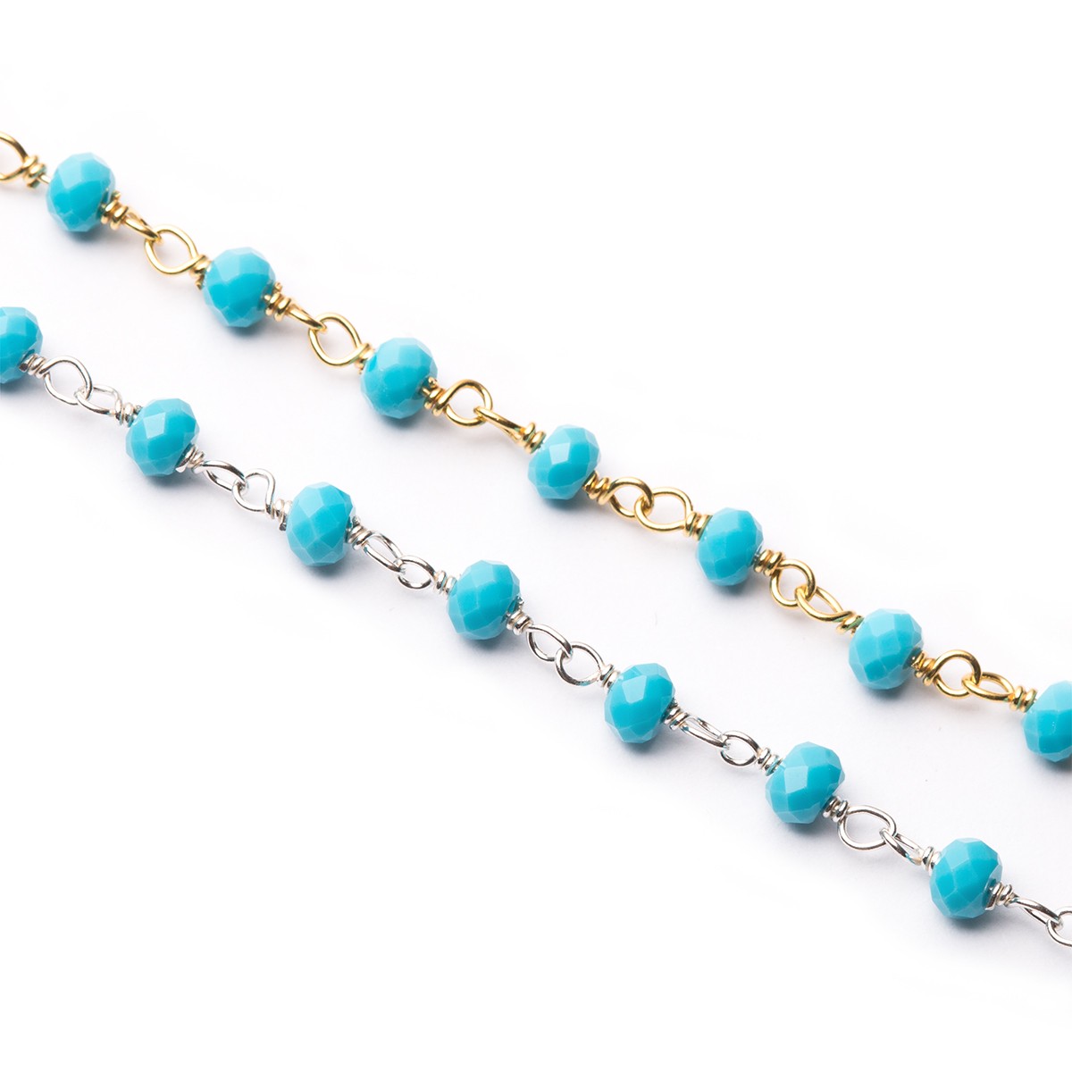Turquoise Wire Wrapped Rosary Bead Chain