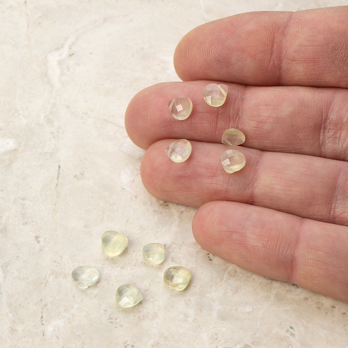 Prehnite Faceted Heart Briolette Beads Approx 6-7mm pk10 Beads