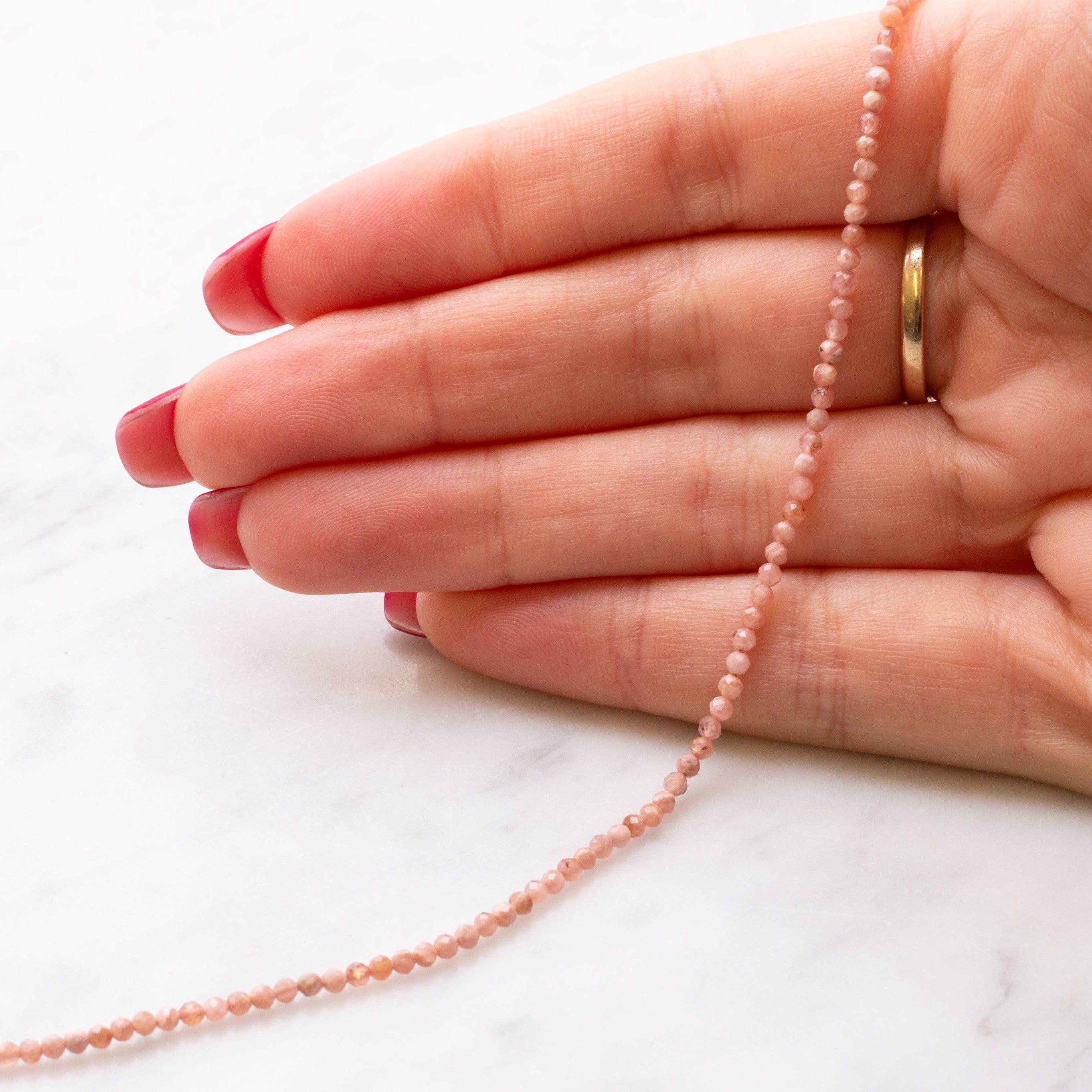 Rhodochrosite Micro Faceted Round Beads Approx 2mm