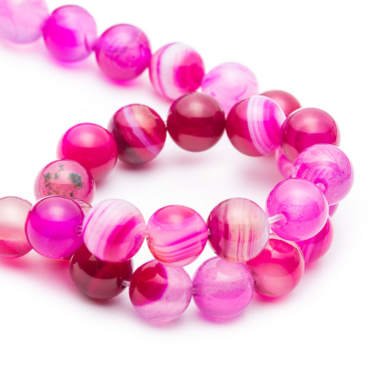 Fuchsia Pink Banded Agate Round Bead Strand