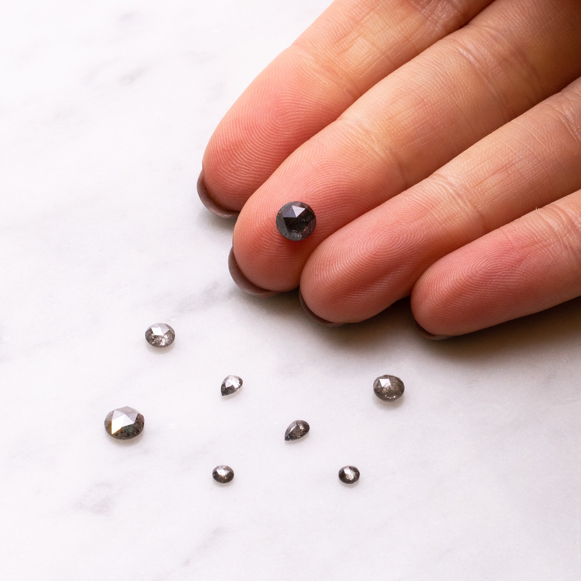 Salt & Pepper Rose Cut Diamond Cabochons