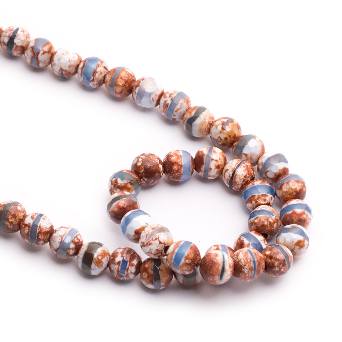 Tibetan Patterned Faceted Agate Round Beads