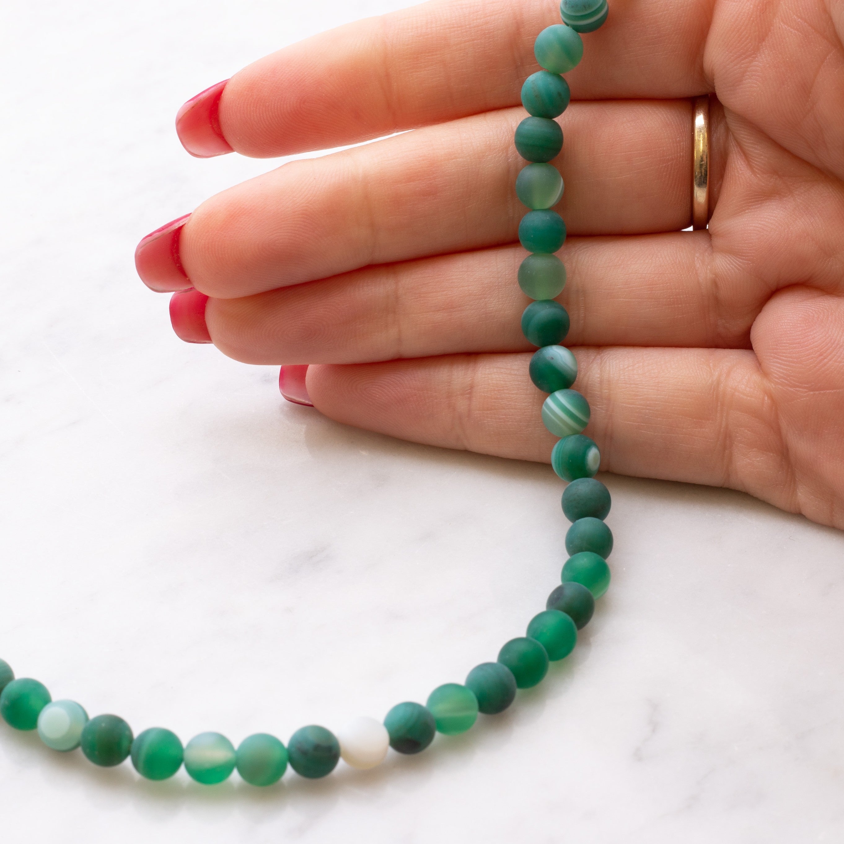 Green Agate Frosted Banded Round Beads Approx 6mm