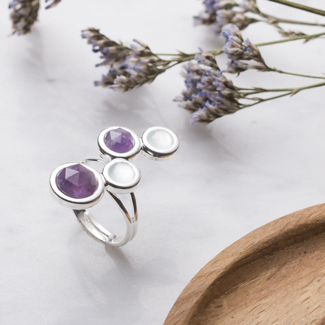 Silver Plated Adjustable Ring For Cabochon Stones