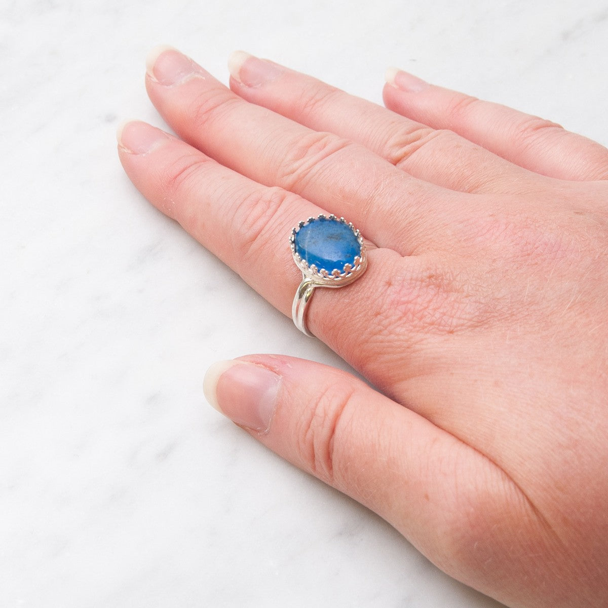 Sterling Silver Gallery Wire Adjustable Ring For 14x10mm Oval Cabochon Stone