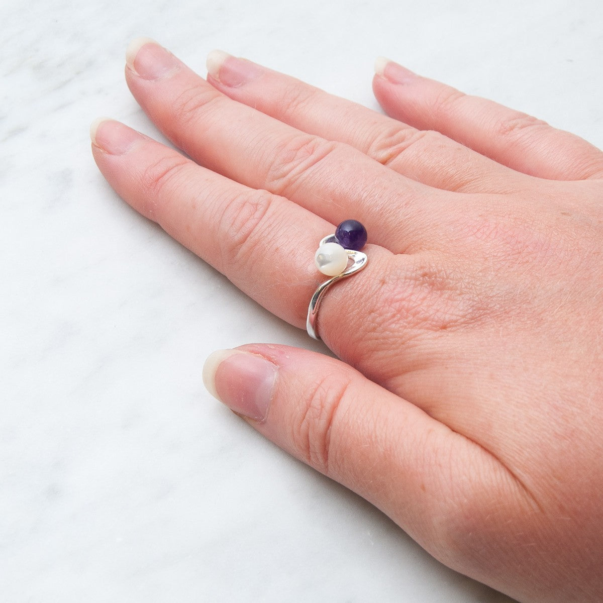 Sterling Silver Ring For Two 4-6mm Half Drilled Beads