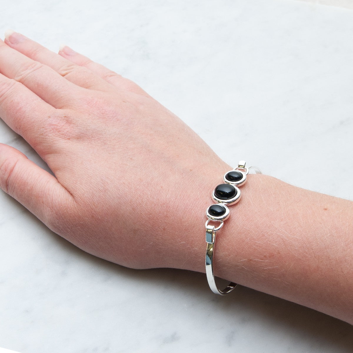 Silver Plated Bangle Setting For One 10x8mm And Two 8x6mm Oval Cabochon Stones