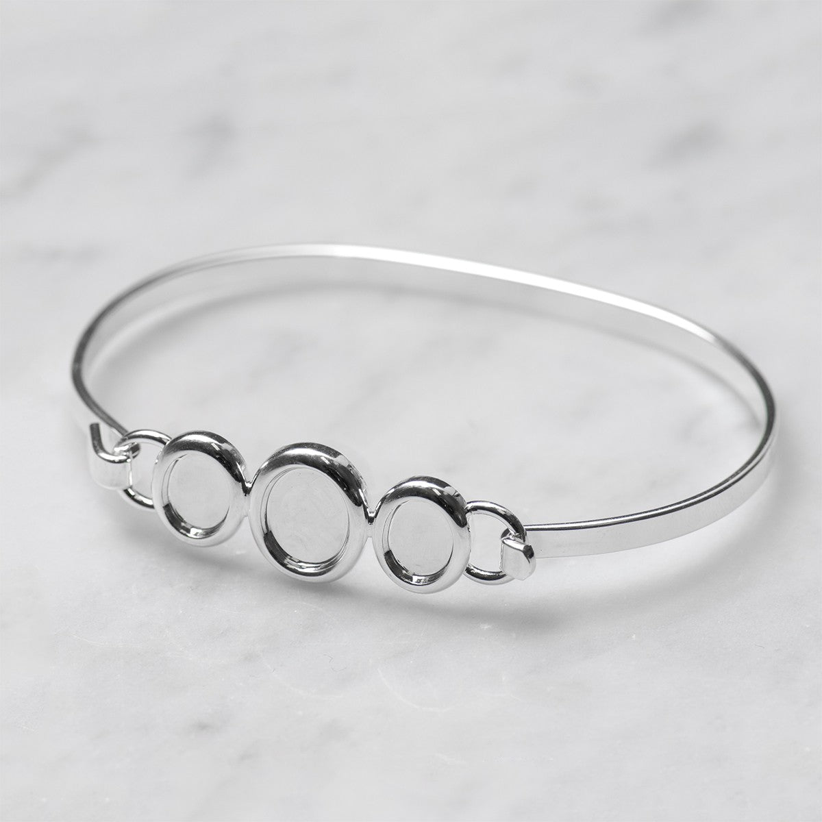Silver Plated Bangle Setting For One 10x8mm And Two 8x6mm Oval Cabochon Stones