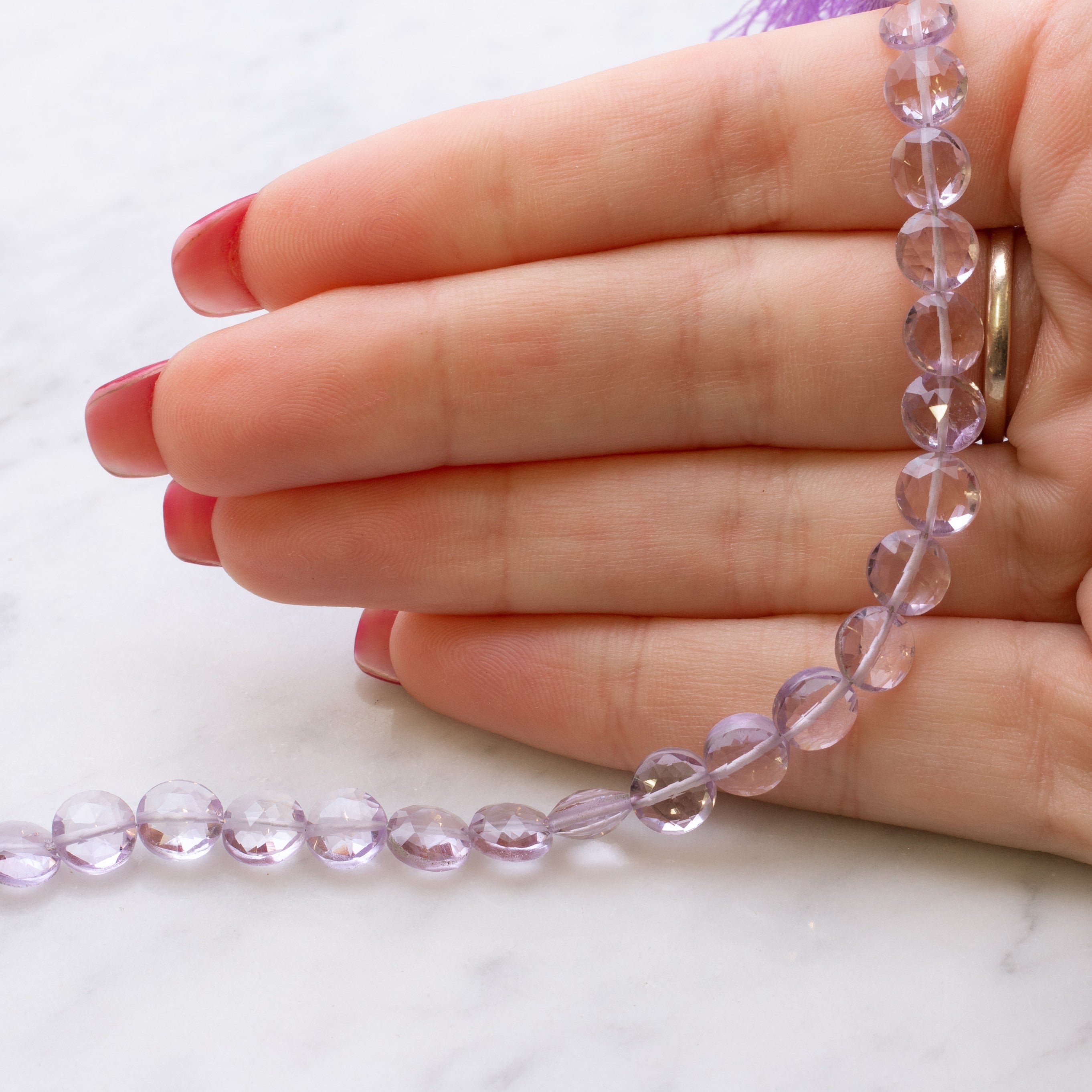 Pink Amethyst Faceted Coin Beads Approx 7mm