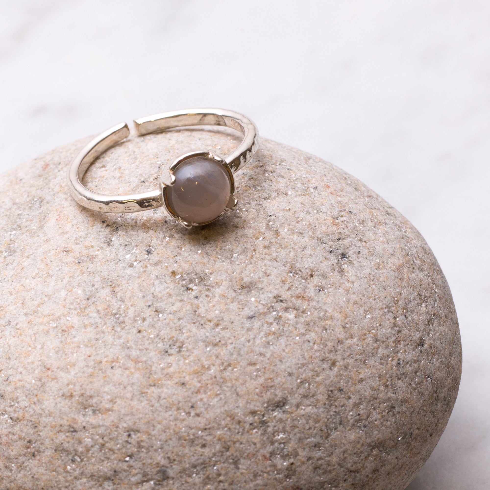 Sterling Silver Adjustable Textured Ring With Decorative Claw For 6mm Round Cabochon