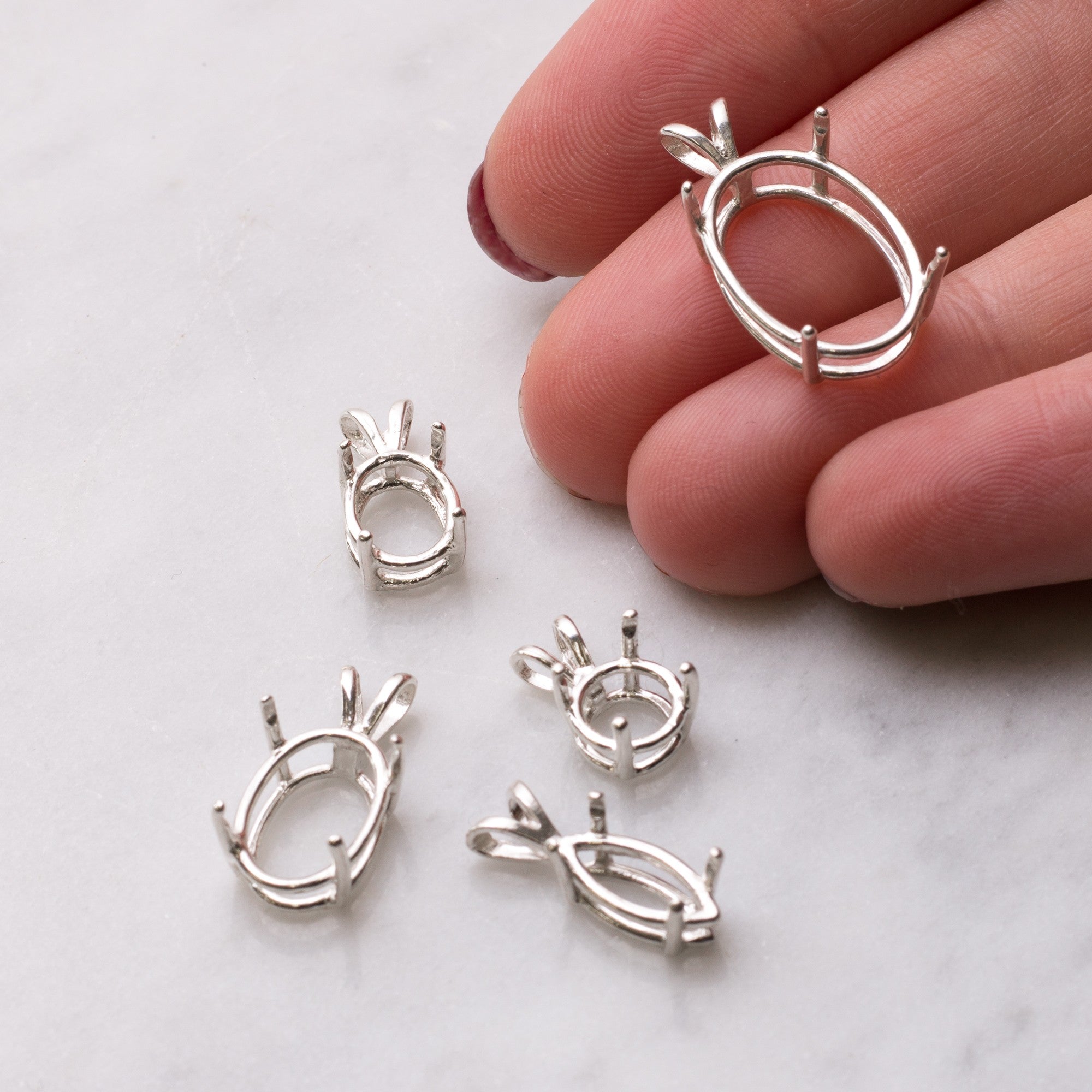 Sterling Silver Pre-Notched Pendant Settings For Faceted Stones