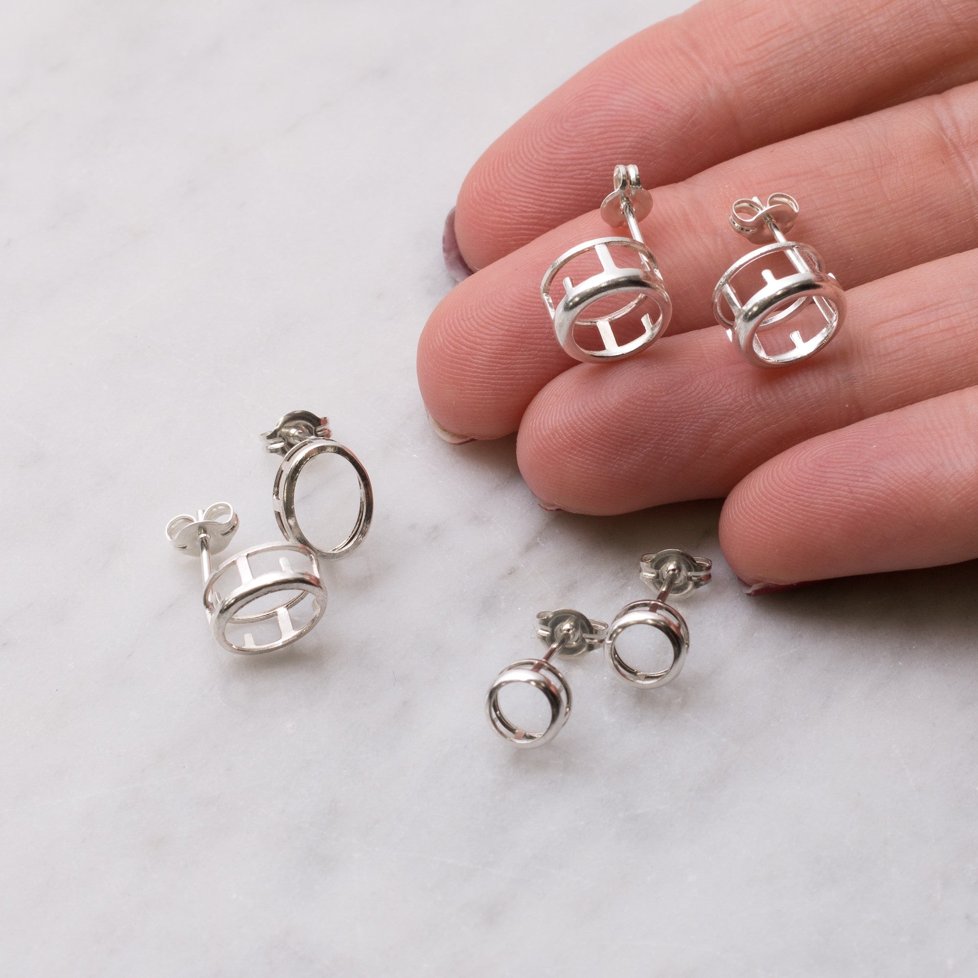 Sterling Silver Backset Stud Earring Settings Pair