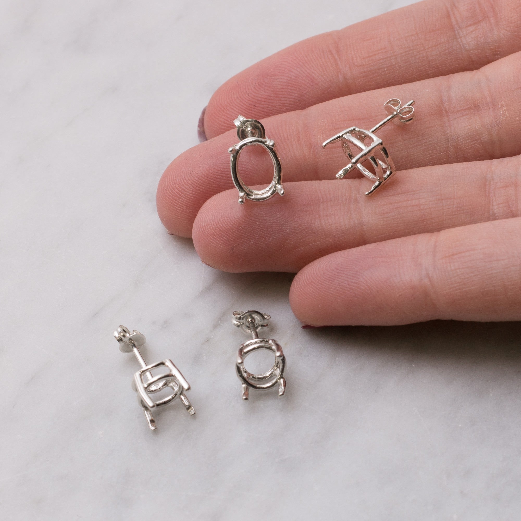 Sterling Silver Pre-Notched Earstud Settings For Faceted Stones Pair