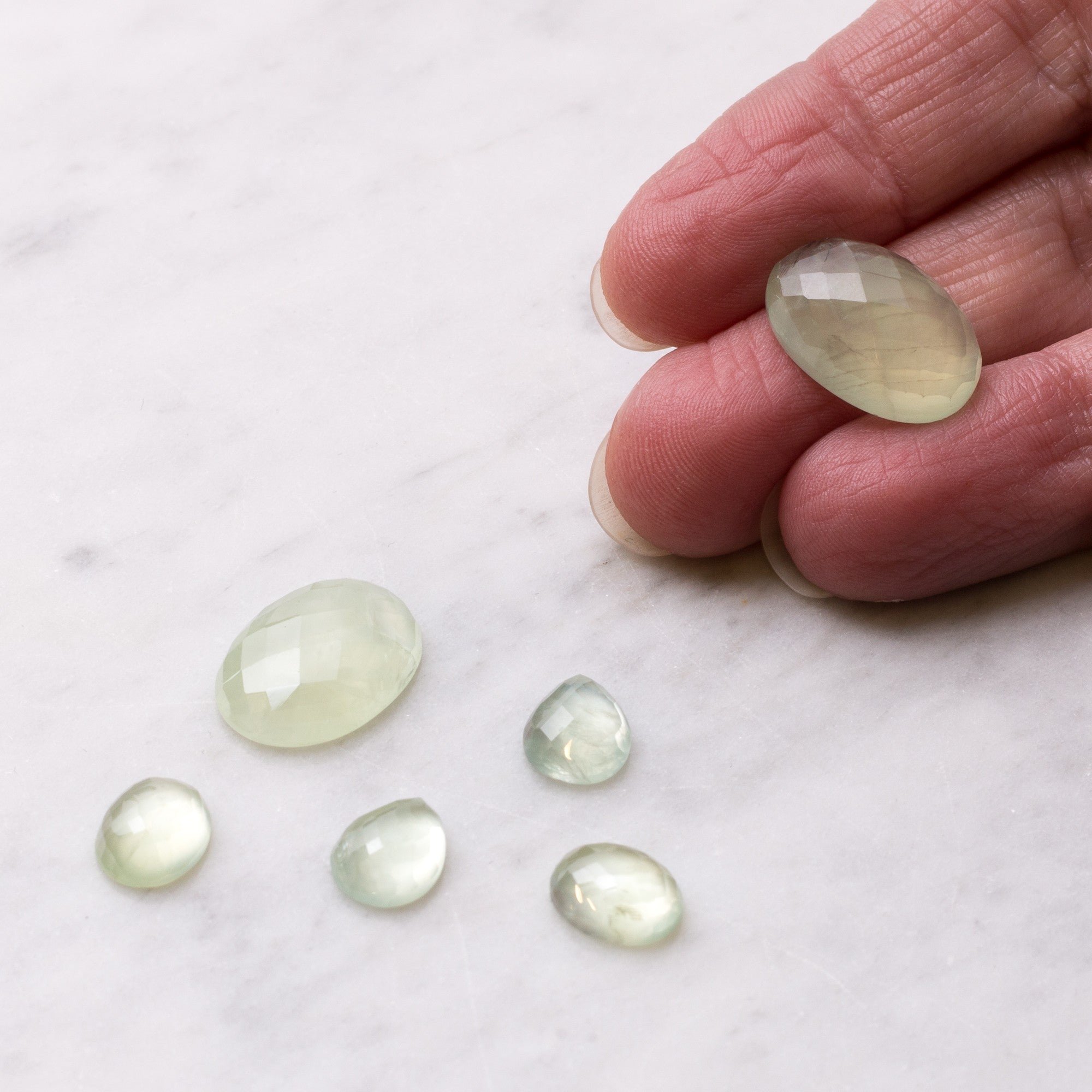 Prehnite Checker Cut Cabochons